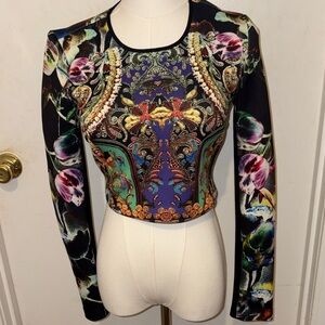 Womens Clover Canyon cropped top#Baroque #floral print long sleeve#rare#edgy#hot